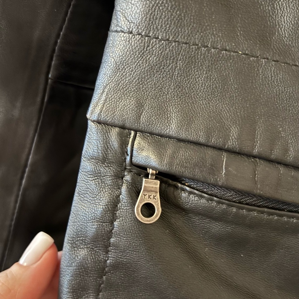 Alfani Black Leather Jacket with Zippered Pockets - Picture 2 of 12